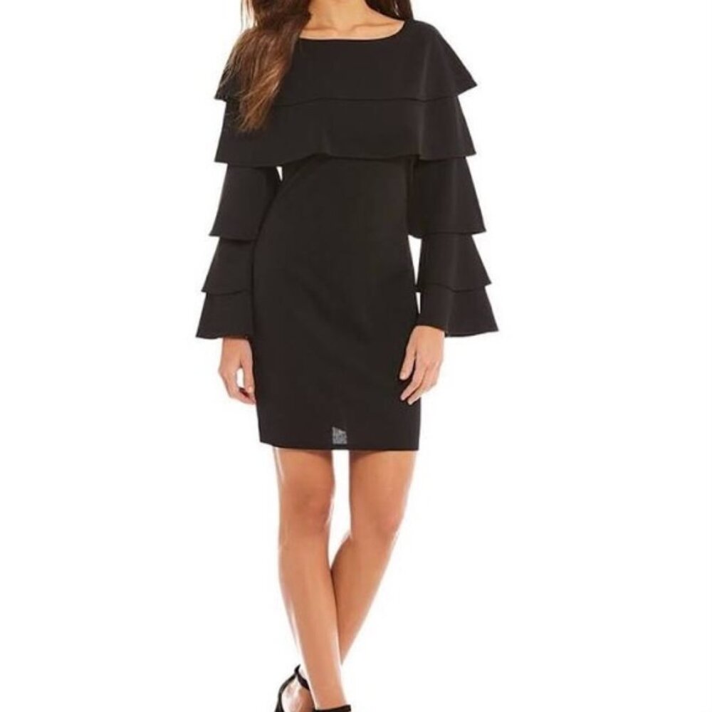 Gianni Bini Dorothy Knit Tiered Ruffle Sleeve Flutter Mini Dress in Black